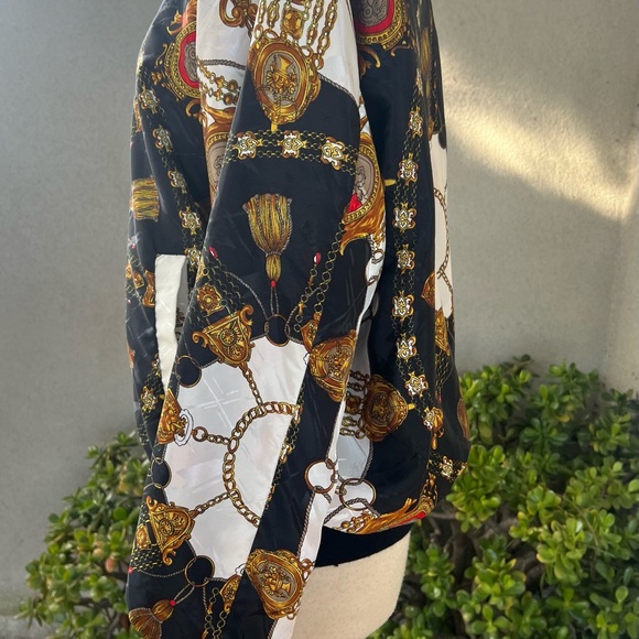 Vintage reversible bomber jacket baroque print polyester Sz M/L - Picture 4 of 13
